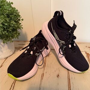 LNC Asics Gel Nimbus 26 Black Running Shoes with Pink Midsole and Neon Green Toe
